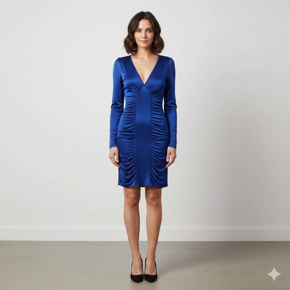 BCBGMAXAZRIA Womens S Blue Bodycon Sheath Dress Stretch Cocktail Party